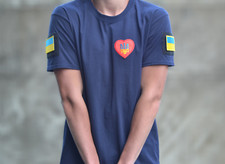 T-shirt blue with two patches of the flag of Ukraine size:M/S