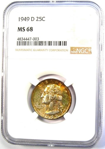 1949-D Washington Quarter 25C - Certified NGC MS68 - Rare in MS68 - $4,500 Value - Picture 2 of 4