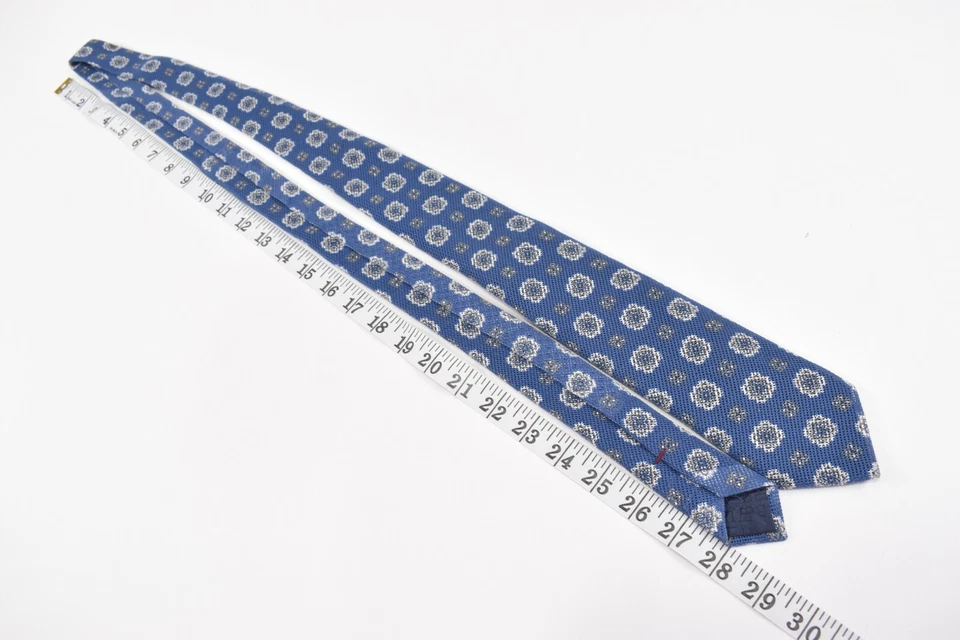 Corbata de cuello Luciano Barbera nueva con etiquetas azul con superposición de malla floral 100 % algodón Foto 3 de 4