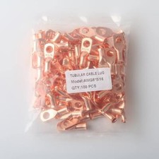 100pcs 8 Gauge Ring 5/16" Hole Terminal Battery Lug Bare Copper Un-Insulated AWG