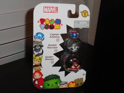  MARVEL TSUM TSUM LUCKY 3-PACK - CAPTAIN AMERICA, ROCKET RACOON & SPIDER-WOMAN - Foto 1 di 3