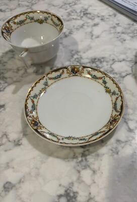 Rare vintage gold floral New  Castle Chikusa Japanese cup and saucer, circa 1910