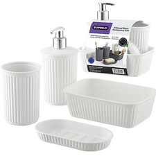 Superio Decorative Ribbed Bathroom Accessory Set, Plastic - White 4 Pack 
