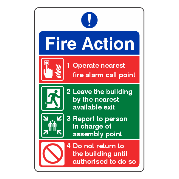 Fire Action Notice Sign - Operate Nearest Alarm - 200x300mm - Self Adhesive Viny