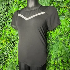 LOUIS PARIS Tops Women Large Black Sheer Blouse Stone Accent NWT  0395