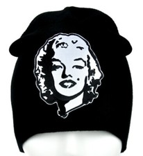 Marilyn Monroe Black White Beanie Knit Cap Hat 50's Pin Up Bombshell Rockabilly