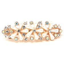 elegant wedding bridal Rose gold color metal hair barrette clip pearl  crystal