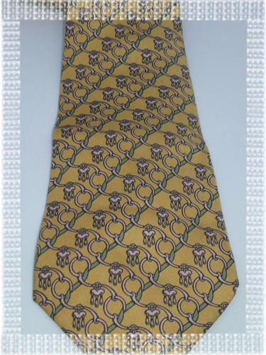 C - Cravate Vintage Fantaisie Doré Motifs Mors Hermès Paris - Foto 2 di 5