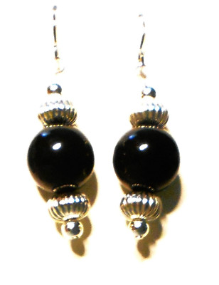 Native American earring Black Onyx and Silver 1.5''--14