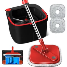 360° Spin Mop &Bucket Set Self Separation Dirty&Clean Water System Red w/Black