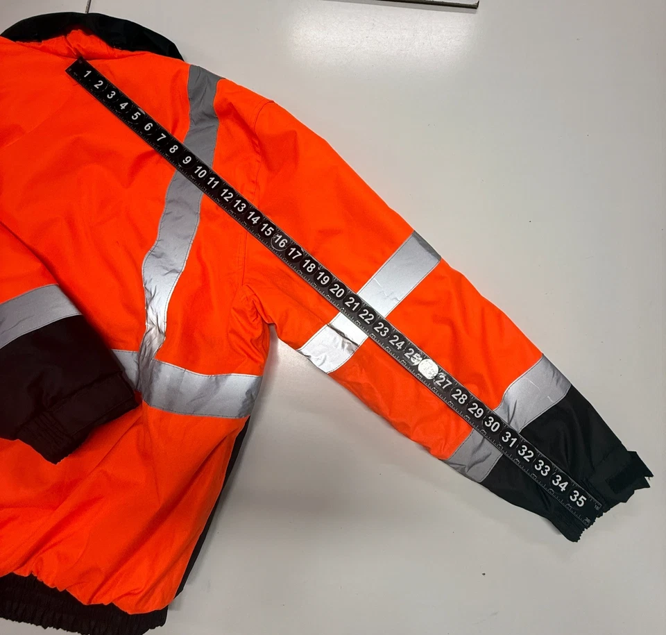 High Visibility Roadside Reflective Jacket Mens XL Orange Black Hooded Quilted - Image 4 of 4