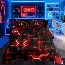 Red and Black Bedding Set Size Honeycomb Comforter Set for Twin Multi 070504