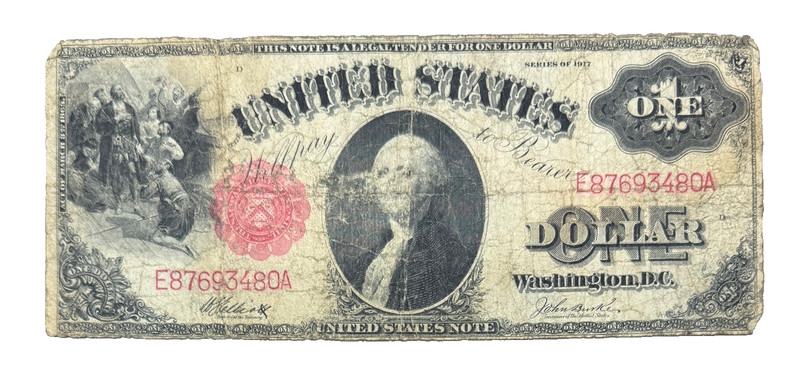 1917 United States $1 Saw Horse Large Size Red Seal, Fr# 37, Very Good Note