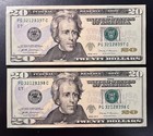 2 Twenty Dollar Bills with Sequential Serial Numbers PG32128397C & 98C sb2-26 — photo 1