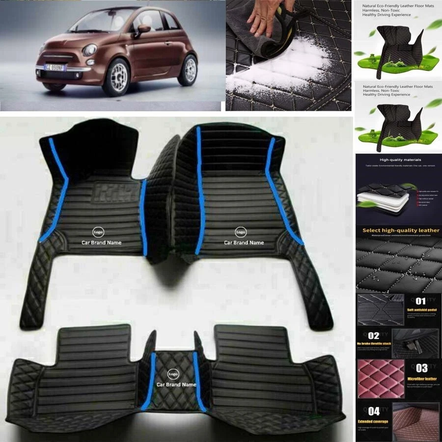 For Fiat 500 Car Floor Mats Luxury Waterproof Carpets Liners Interior Auto - Imagem 4 de 4