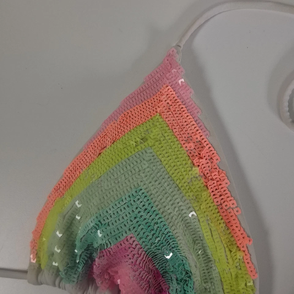 Victoria’s Secret Sequin Rainbow Triangle Bikini Top L Y2K Festival Swim Preppy - Image 4 of 4