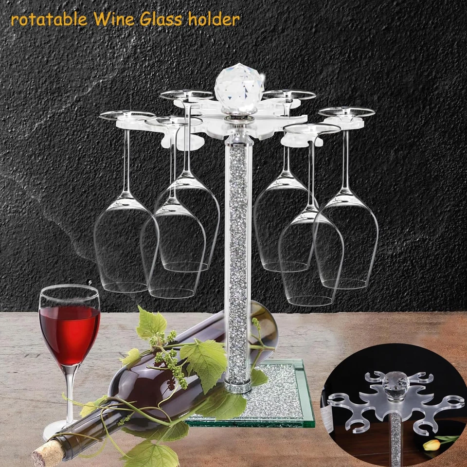 Suporte de copo de vinho cristal, rack de taça de vidro giratório de mesa 14"H, esmagado D... - Imagem 4 de 4
