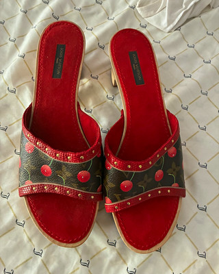2005 Louis Vuitton Monogram Cerises wooden clog mules designed by Takashi Muraka