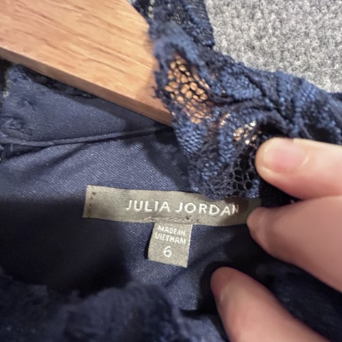 Julia Jordan Dress 6 Blue Lace High Neck Short Flutter Sleeves Wedding Guest - Picture 15 of 19