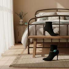 Women Gold Metal Chain Boots Bracelet Shoe Turquoise Blue Bead Charm Anklet PAIR