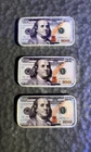 Colorized .999 Fine Silver 1g $100 Bill Design Benjamin Franklin Bar - Set Of 3
