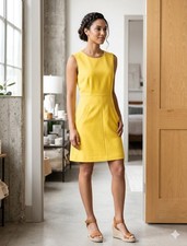 DIANE VON FURSTENBERG WOMEN'S CREW NECK MINI YELLOW DRESS SIZE 4