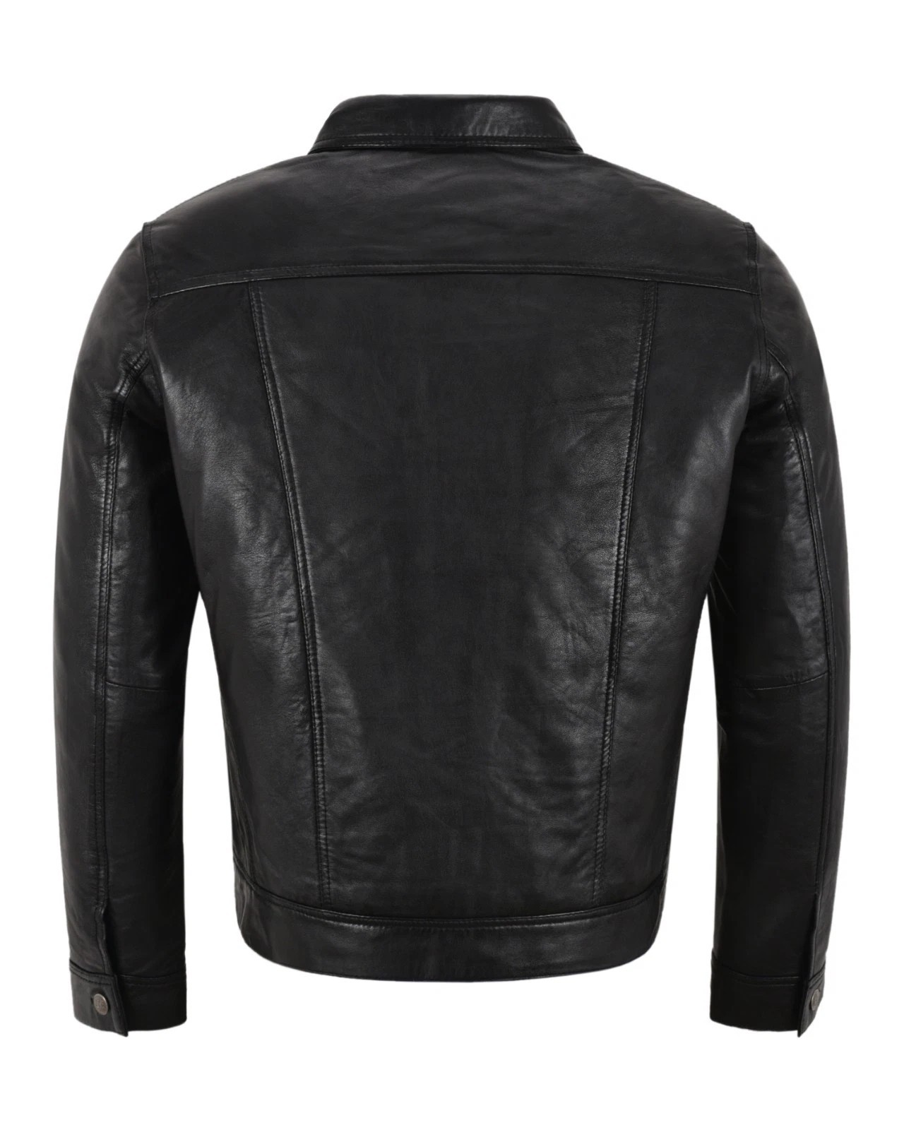Men’s Convoy Black Men's Trucker Casual Biker Real Lambskin Soft Leather Jacket image 2