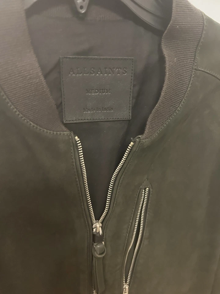 All saints Men’s Bomber Suede Jacket  Kemble Grey Medium Zip - Image 3 of 4