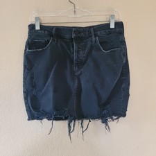 MOTHER Superior The Vagabond Mini Fray Denim Skirt Sz 27 The Devil Drinks Coffee