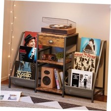 Rustic Brown Rustic Brown Record Player Stand with Drawer - Table with Drawer