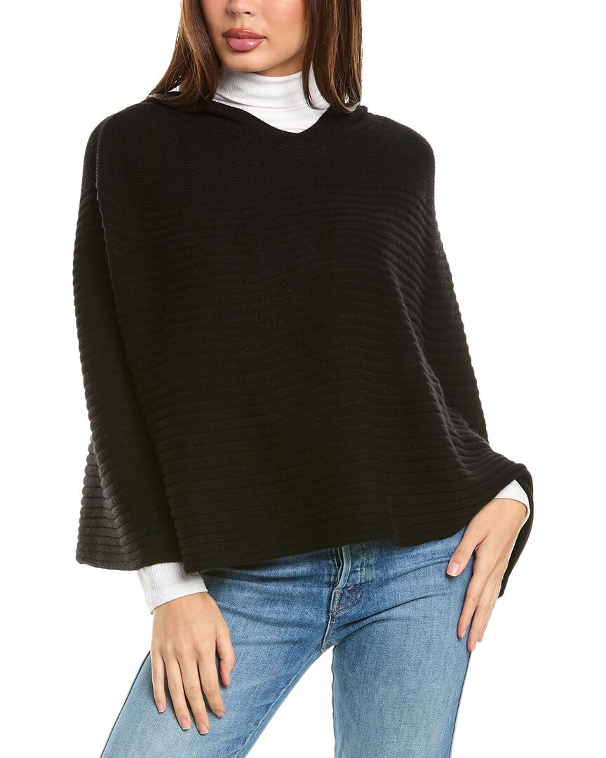 Женское пончо из смеси шерсти и кашемира Forte Cashmere с капюшоном черного цвета