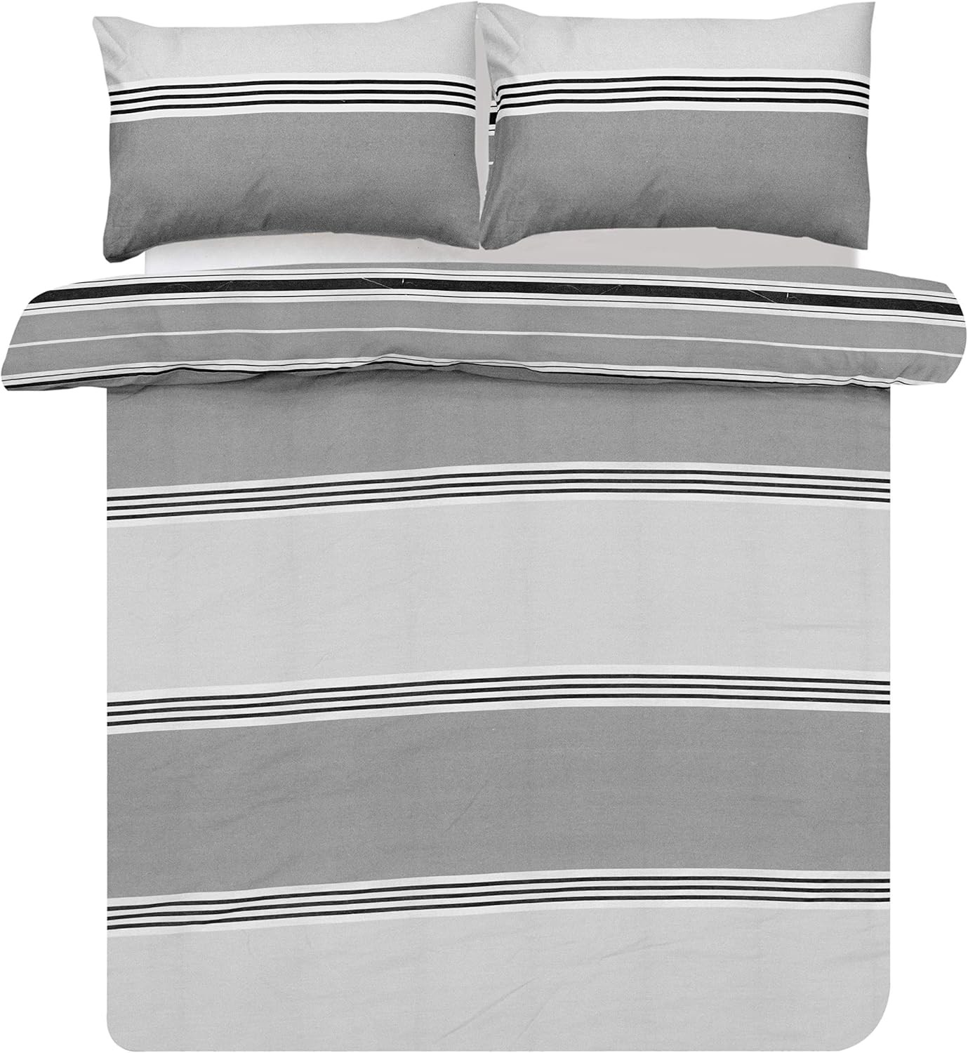 Sleepdown Duvet Cover Set - Grey - Geometric Banded Stripe - Reversible Quilt C