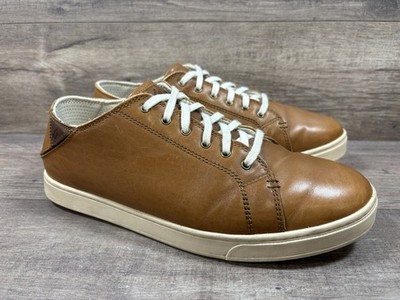 OluKai EONO Sneakers Shoes Tan Leather Nonmarking Collapsible Heel Mens Size 9.5