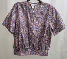 Womens Vintqge Westbound Black /White Multicolor Flowers Pullover Top Size 12