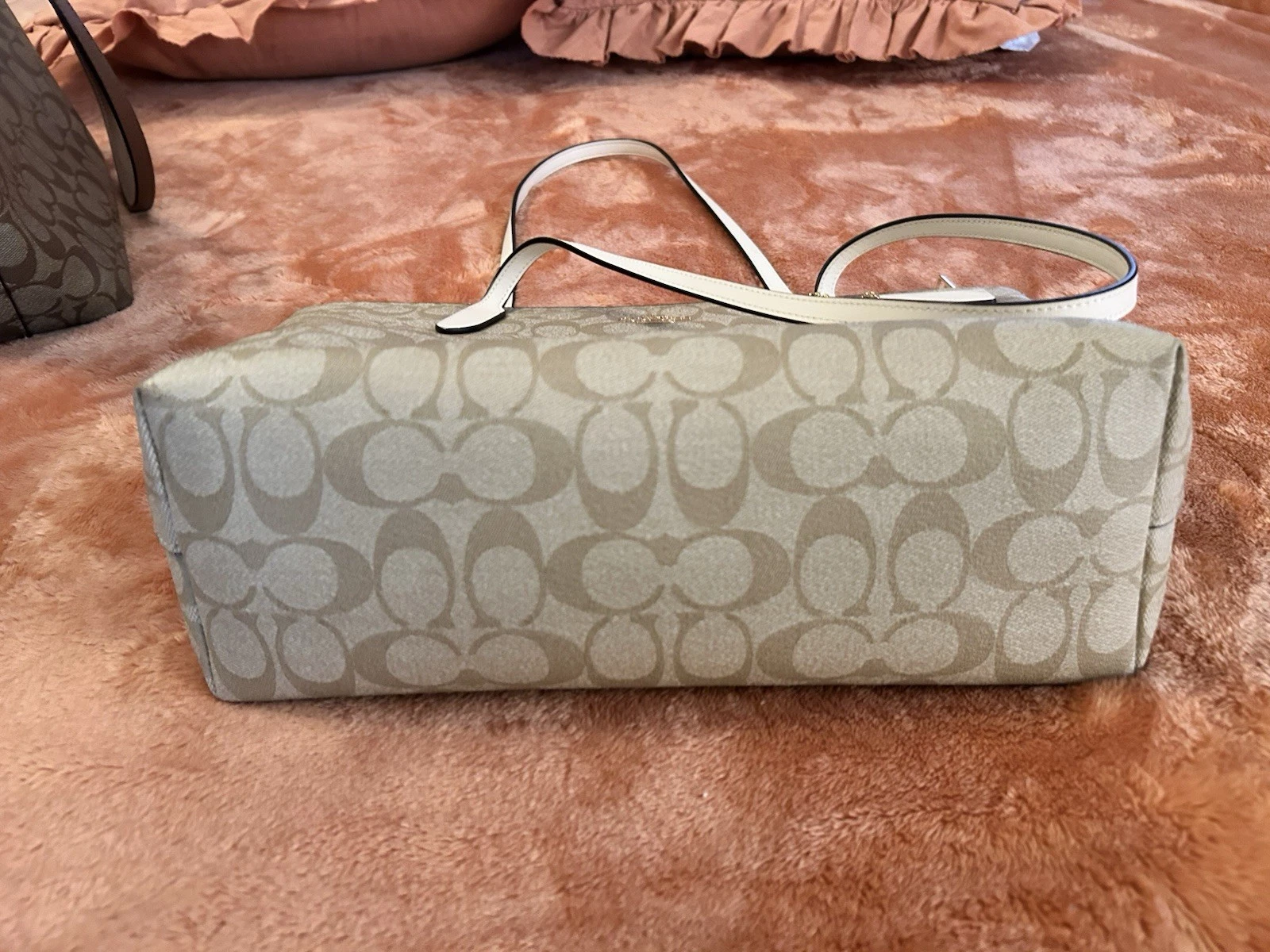 Coach Borsa Donna Outline Firmata con Zip Firma Marrone