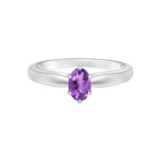 Multi Prong Set 6X4 MM Oval Amethyst 925 Sterling Silver Solitaire Promise Ring