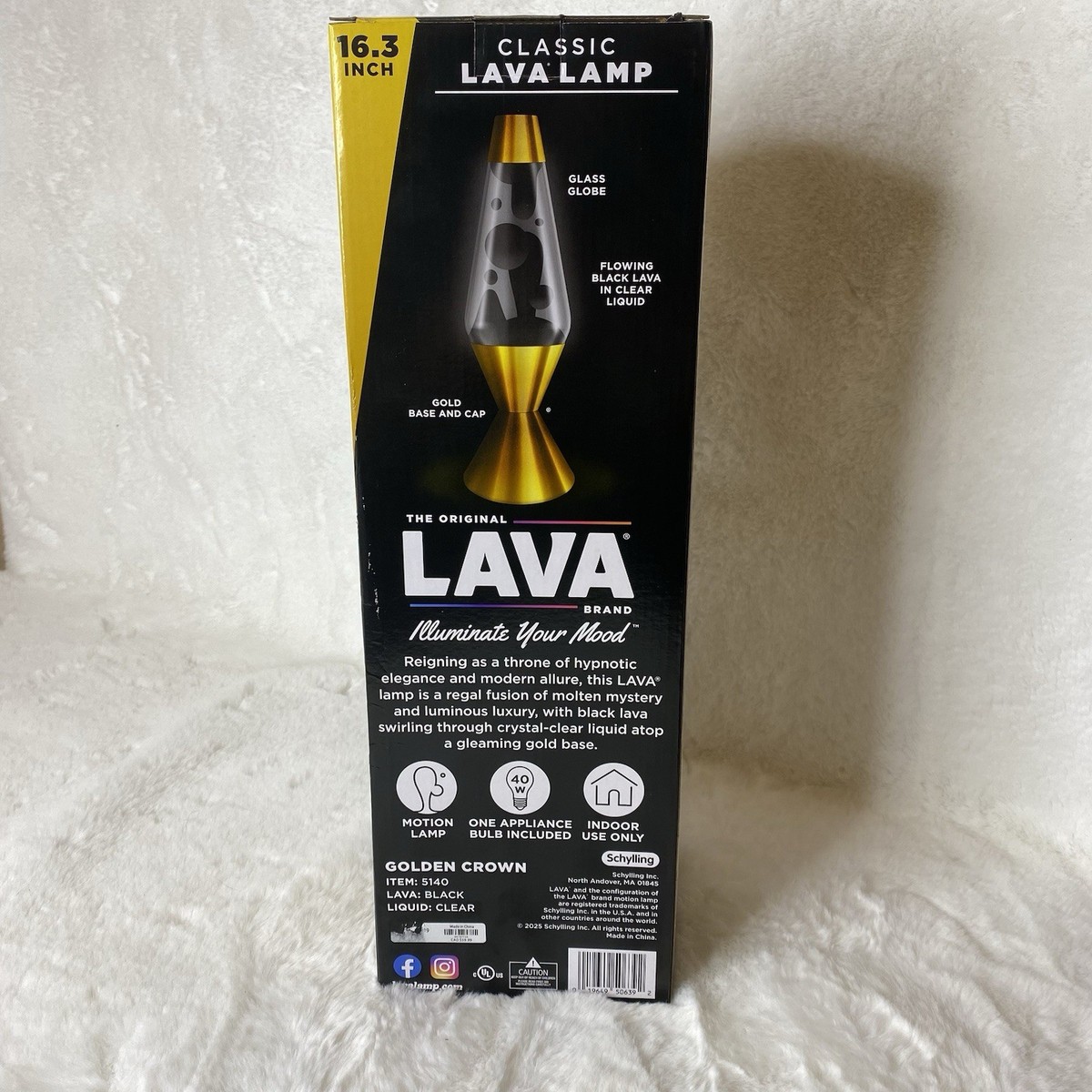 LAVA LAMP 16.3” 52oz GOLDEN CROWN Black Wax RARE ICON Schylling