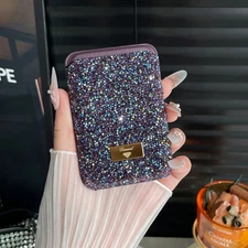 Luxury Rhinestone Magnetic Phone Wallet for iPhone 12-16 Pro Max, 3 Card Holder