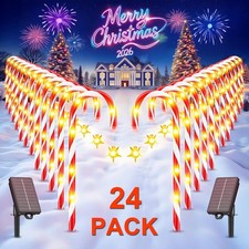 24-Pack Solar Christmas Candy Cane Lights Solar Pathway Lights Xmas Decorations