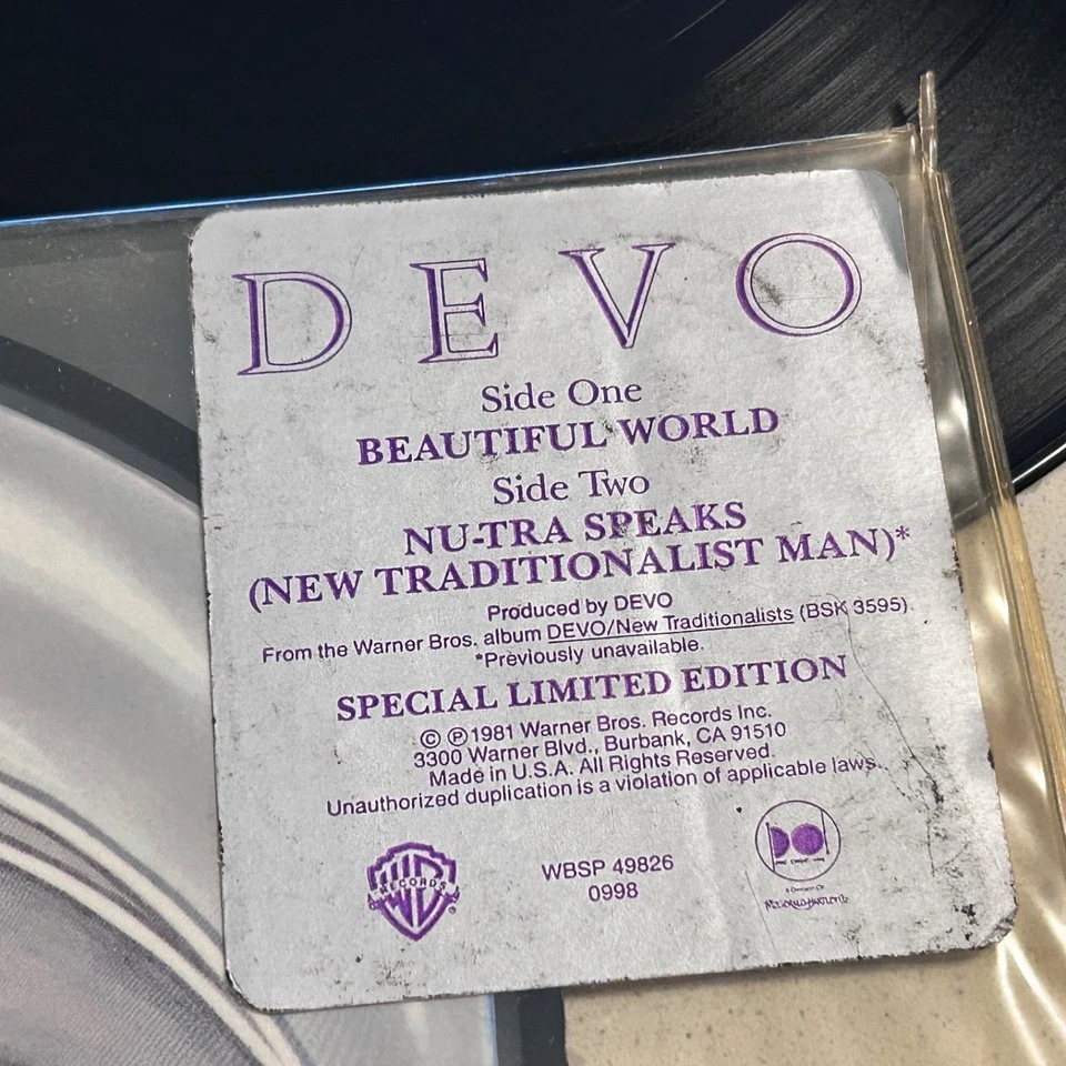 (EX) Vinyl LP Lot DEVO: "Devo Live" EP, "Beautiful World" 7" Picture Disc HYPE - Image 3 of 4