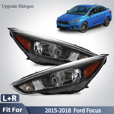 Upgrade Headlights For 2015-2018 Ford Focus Black Halogen Left+Right Conversion