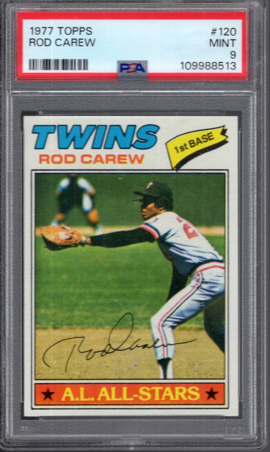 1977 Topps #120 ROD CAREW (HOF) PSA 9 MINT Minnesota TWINS  MVP Year Centered