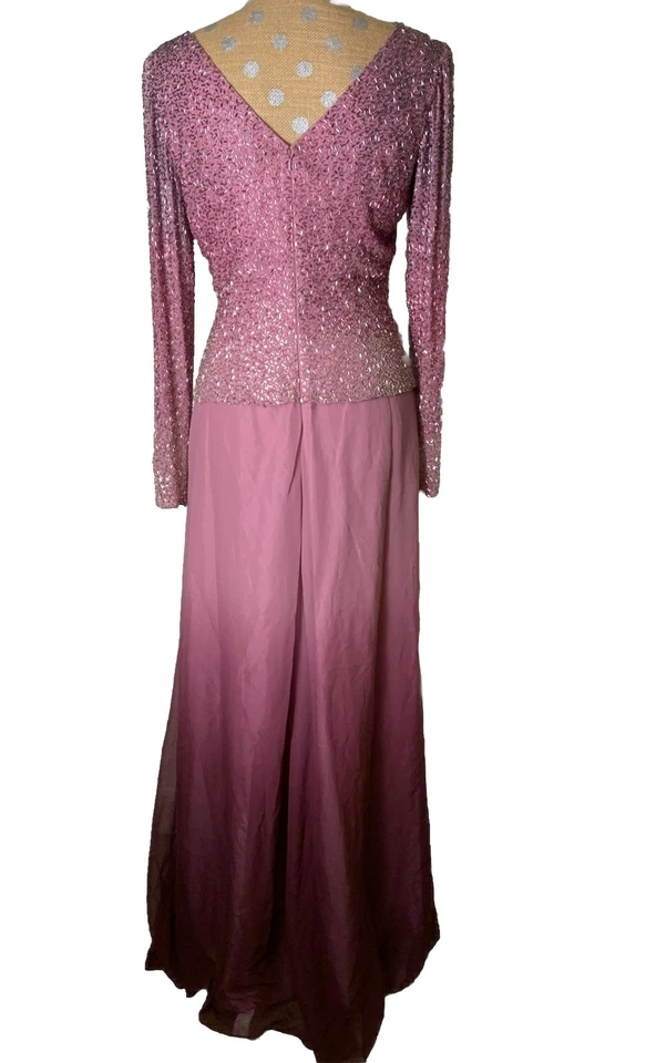 Cassandra Stone Beaded Maxi Dress Ombre Rose Pink Purple 10 Embellished Party - Image 2 of 4