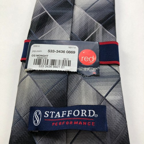 Stafford Performance NEW Gray 100% Silk Neck Tie Men’s Geometric 3.5-in/58-in - Picture 9 of 9