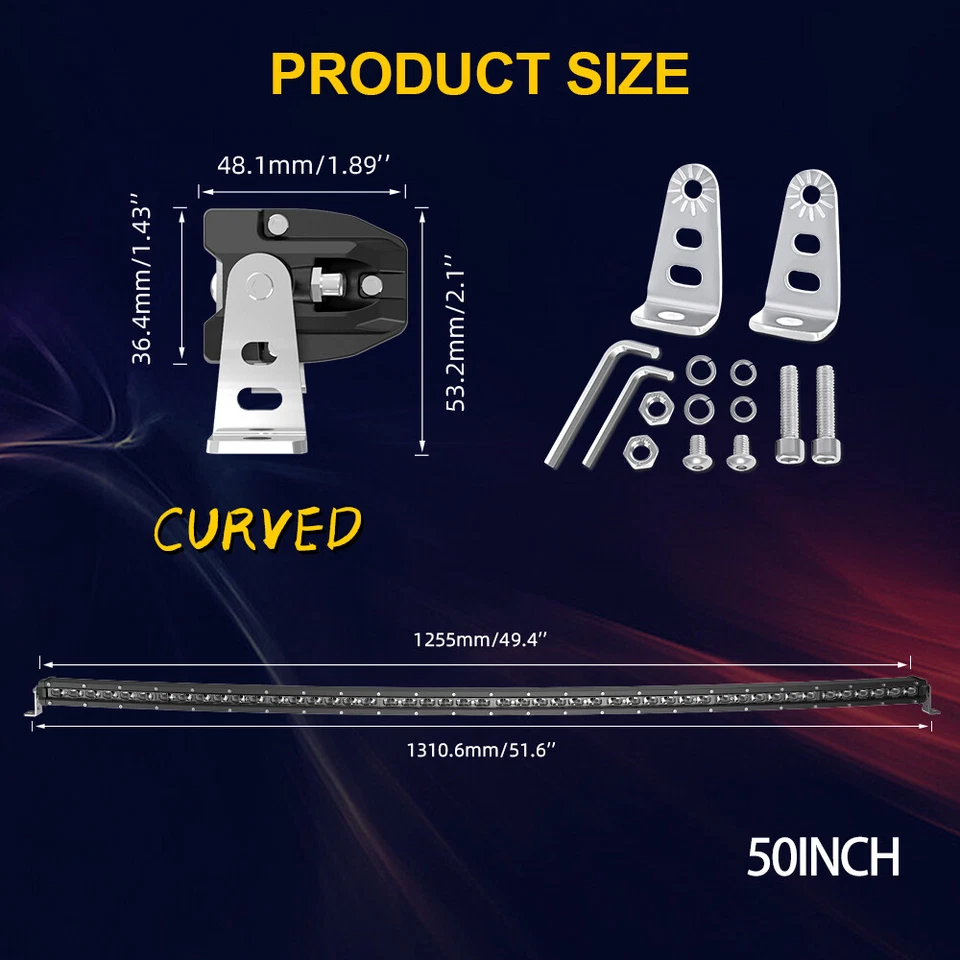 Barra de luz LED curva de 50" + montaje en techo para Polaris Ranger 570 XP 900 1000 2013-2025 Foto 2 de 4