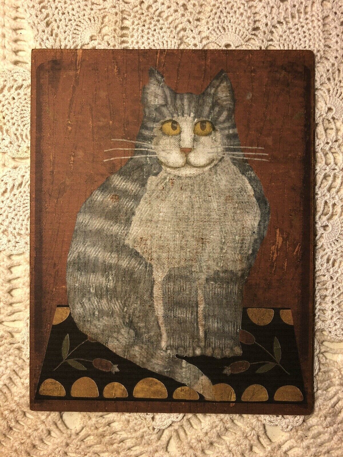 Primitive Folk Art Handcrafted Plaque / Sign, Cross Eyed Cat #2