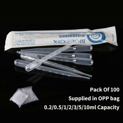 100 X Plastik Pipette Flüssig Transfer Abgestuft Tropfer 0.2/0.5/1 /2/3/5/