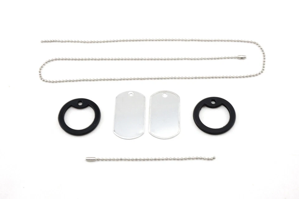 100 不锈钢军用狗牌 + 27 英寸和 4.5 英寸球链 + 黑色消音器 — 第 2/3 张图片