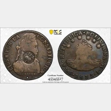 1834-37 Spanish Philippines 8 reales. Type VI C/M. PCGS VF Details. KM-100