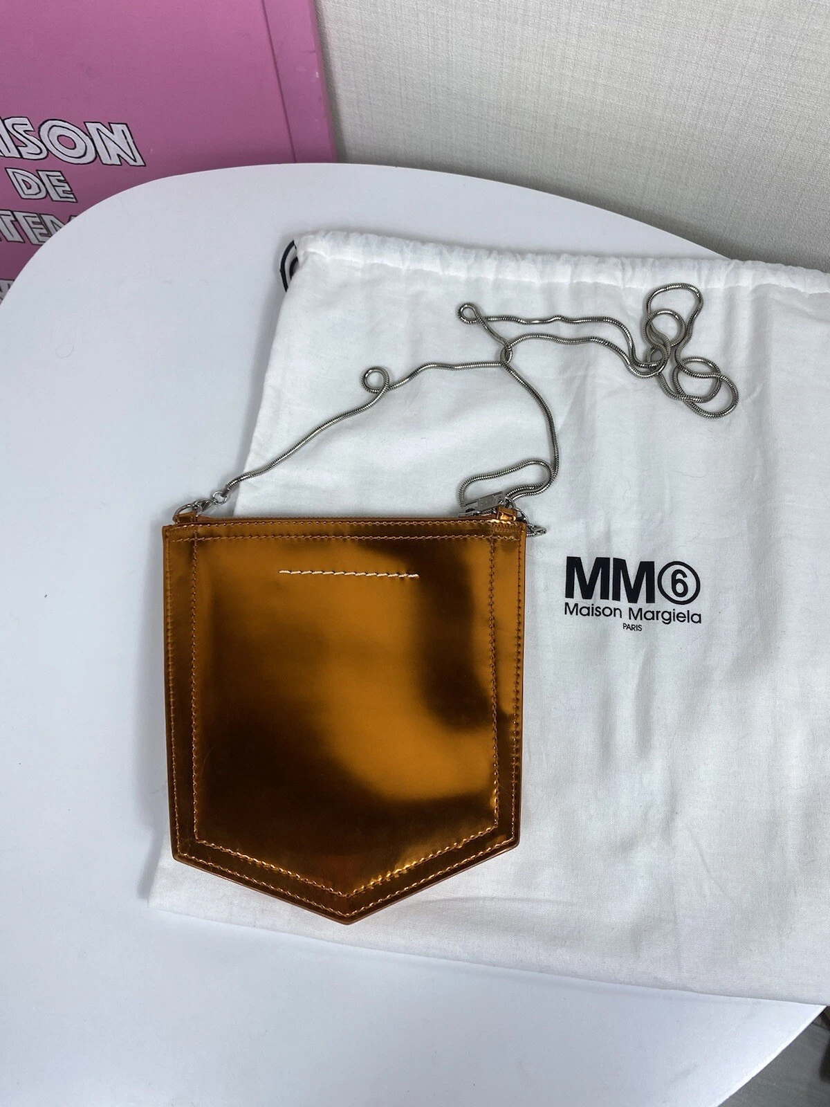 MAISON MARGIELA Casa Margiela MM6 Borsa Vinile Tasca Mini Borsa A Frizione Catena Metallica Arancione